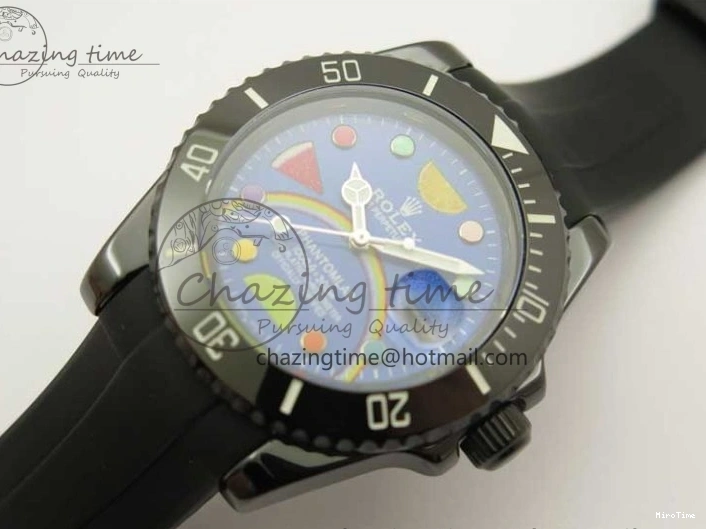 MiroTime 1227 Submariner 40mm Black Ceramic 5GF Best Edition Blue Candy Dial on Black Rubber Strap SA FashionForward 2473